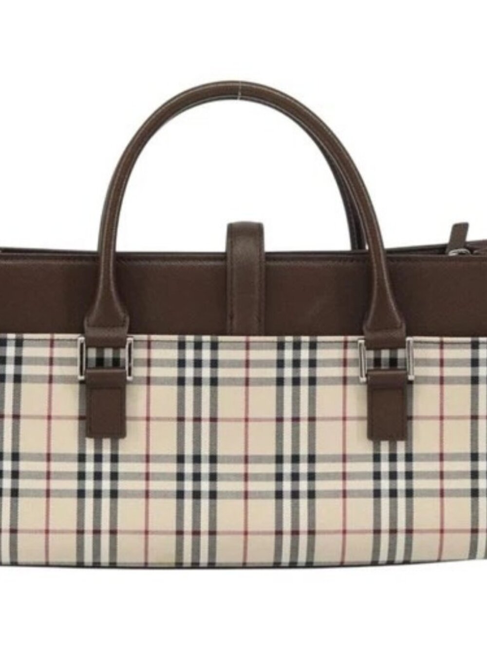 BURBERRY Nova Check Hand Bag Canvas Beige Silver Auth 158957A - Picture 2 of 16